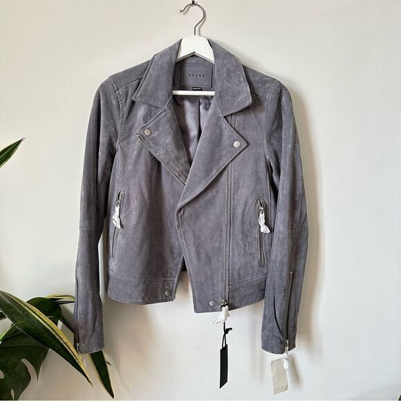 NWT Blank NYC Grey Suede Leather Asymmetrical Moto Jacket Size S - Picture 6 of 12